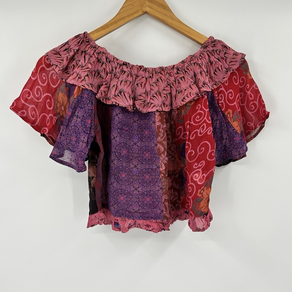 Fairy Boho Patchwork Sheer Crop Top Women S Off Shoulder Indie Unique Statement
